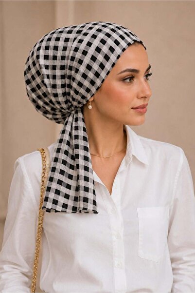 Aişe tesettür Plaid Pattern Scarf Bonnet