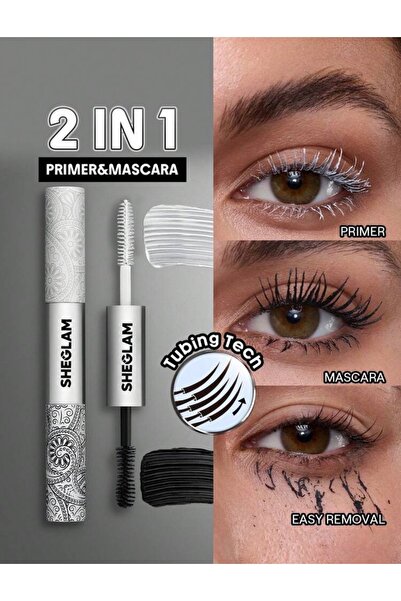 SHEGLAM All-In-One Primer & Tubing Volume Mascara - Çift Taraflı Siyah Maskar...