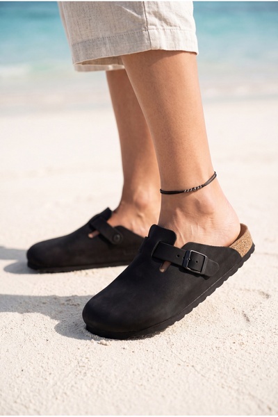 Brexia Dune Women's and Men's Genuine Cork Sole Suede Buckle Closed Toe Anato...