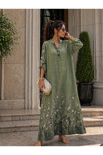 espoire butik kadın italyan keten desenli elbise 42 44 46 48