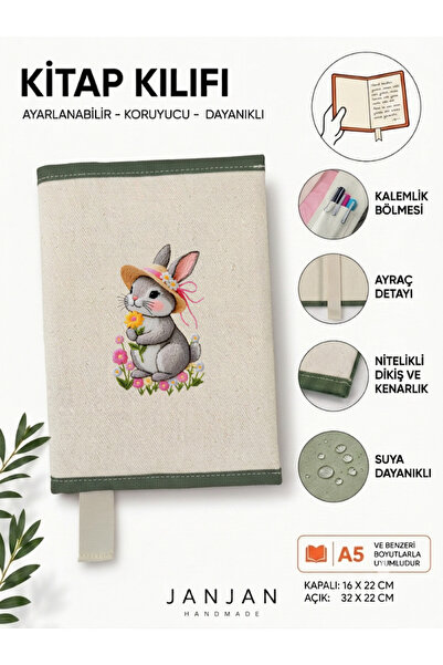 JANJAN NATURAL FABRIC omot za knjigu, perivi omot za knjigu, zaštitnik za knj...