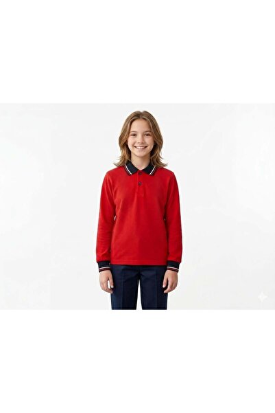 kısmet sepeti Children's Cotton Soft Textured Polo Neck Red Sweatshirt
