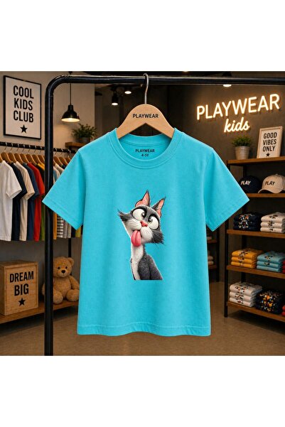playwear Mačka sa isplaženim jezikom, 100% dječja unisex majica, uzrast 5 6 -...