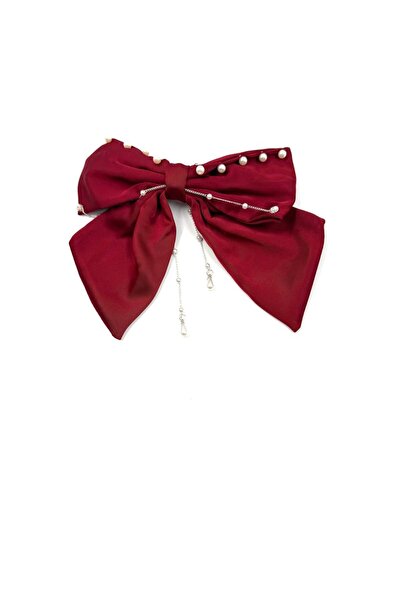 MD Moda Accessories Large Bow Ribbon Buckle with Pearl and Chain Detail