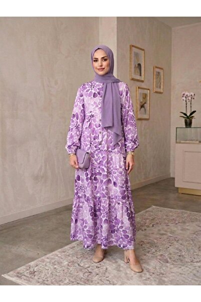 ECEYLÜL MODA Rochie musulmană cu imprimeu de vară din bumbac modal - Anti-tra...