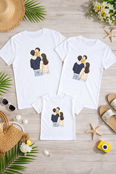 LORVEX Tricou combinat mamă, tată și copil, din bumbac, supradimensionat, pen...