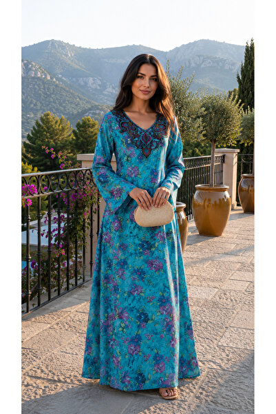 ASIAN Premium Printed Cotton Fabric Jalabiya with Embossed Details on the Che...