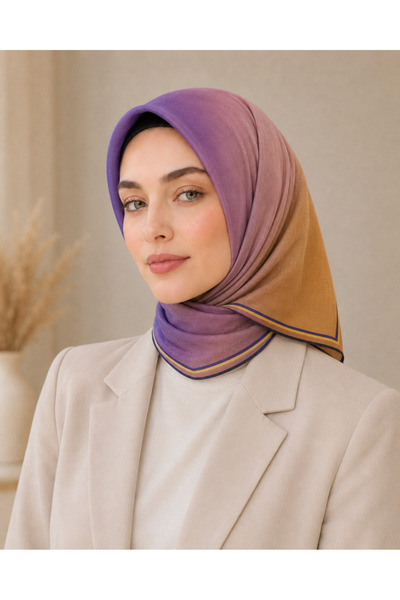 Luvina Giyim وشاح لوفينا ناعم بلون الخردل/البنفسجي مع تفاصيل خطوط متدرجة اللون