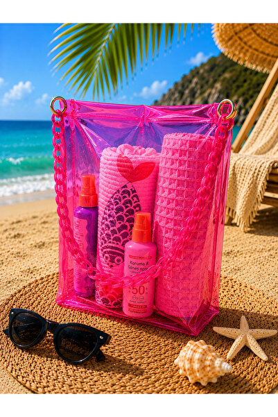 Fulian Transparent Plastic Chain Strap Beach Bag – Transparent Summer Shoulde...