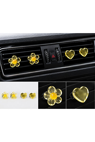Çiçek Antalya Yellow Gel Flower and Heart Car Air Conditioner Grille Ornament...