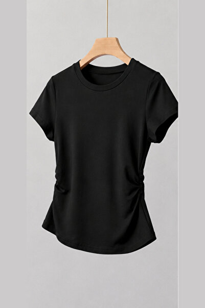 CLAYES Women's Black Basic T-Shirt Cotton Lycra Single Jersey Fabric Short Sl...