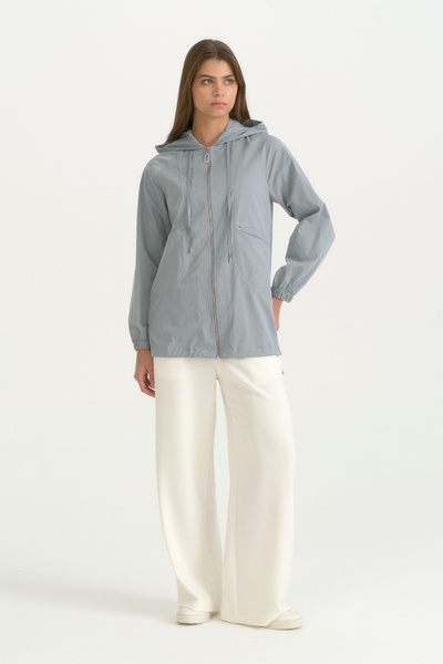 Nihan Sports Cotton Trench Coat with Zipper and Accessory Detail - Blue