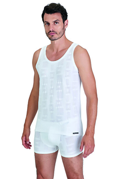 BENALİ White Phoenix Strap Modal Jacquard Pattern Men's Undershirt