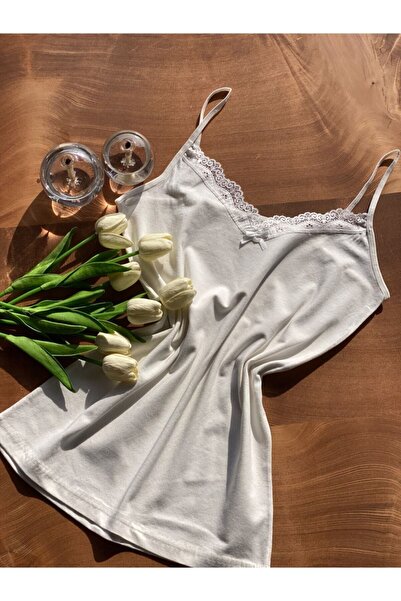 BENALİ Women's White Rope Strap Laced V-Neck Body