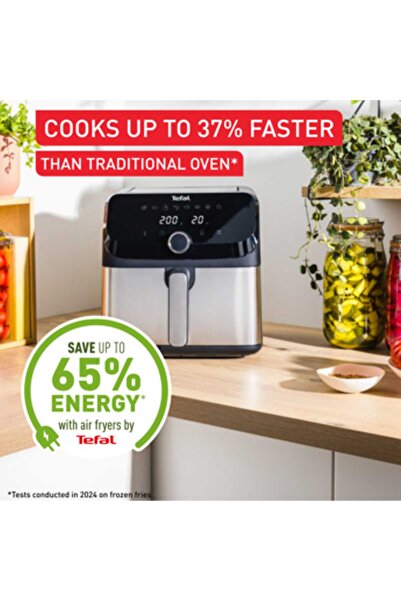 TEFAL مقلاة هوائية كبيرة سهلة الاستخدام، سعة 7.5 لتر، 8 برامج مسبقة الإعداد، طراز EY855D40