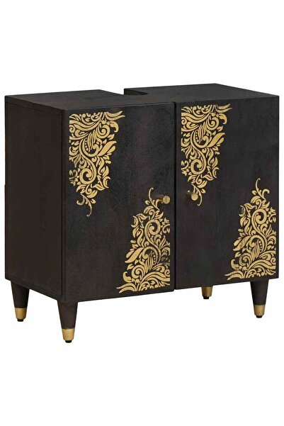 vidaxl Dulap de chiuvetă Negru 62 x 33 x 58 cm Lemn de mango solid