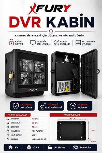 FURY Dvr/Nvr Cctv Rack ABS Kabinet 1u 19 '' 42x32x11 cm