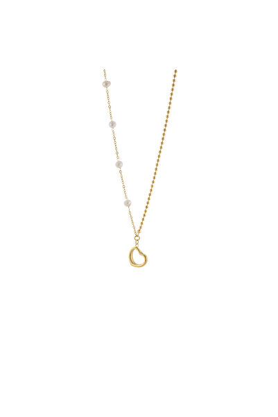 OXETTE Medium necklace plated with 18K gold with heart pendant and Mini pearls