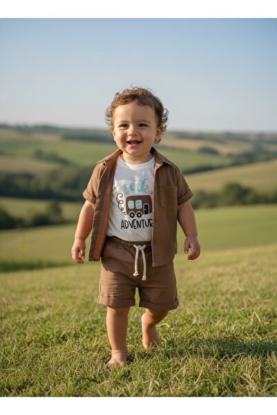 Nio Lua Baby Boy Linen Shorts, Shirt, T-Shirt 3-Piece Set Summer Combination ...