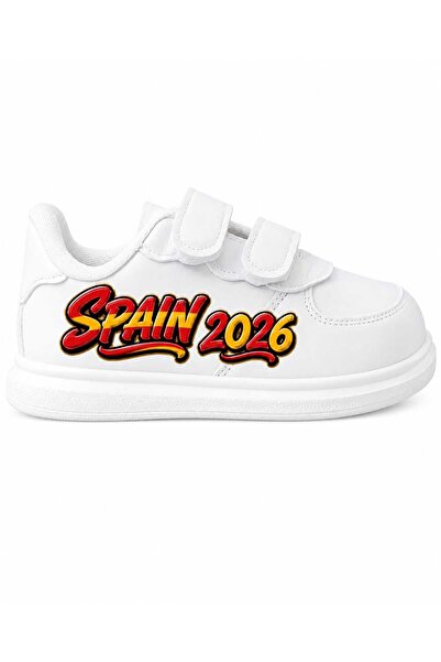 alcdesing حذاء رياضي للأطفال باللون الأحمر والأصفر مع شريط أبيض مطبوع عليه كر...