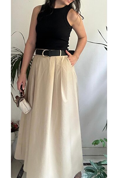LaSorella Butik Kadın Bej Kemerli Etek