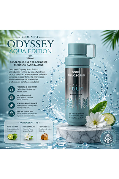 ODYSSEY Parfum Body Mist Damă Aqua Edition 250ML, Aromă Fresh Acvatică și Ele...