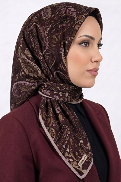 hadiora وشاح نسائي من القطن العضوي الناعم بنقشة بيزلي باللون البني والوردي ال...