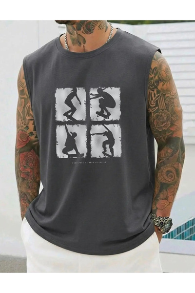 SUNFREE Skate Printed Zero Sleeve Sportswear Men's Sleeveless Tshirt
