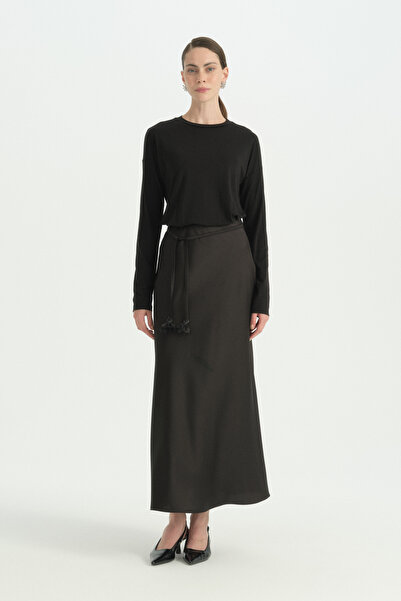 Nihan Pearl Tie Detail Skirt - Black