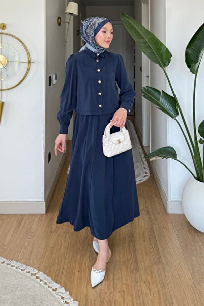 Tesettür Diyarı Yova modal fabric shirt - skirt hijab set - navy blue