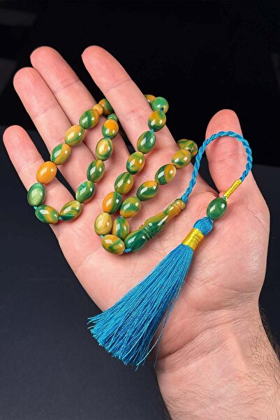 TESBİHKENTİ Knitted Tassel Antique Crimped Amber Prayer Beads