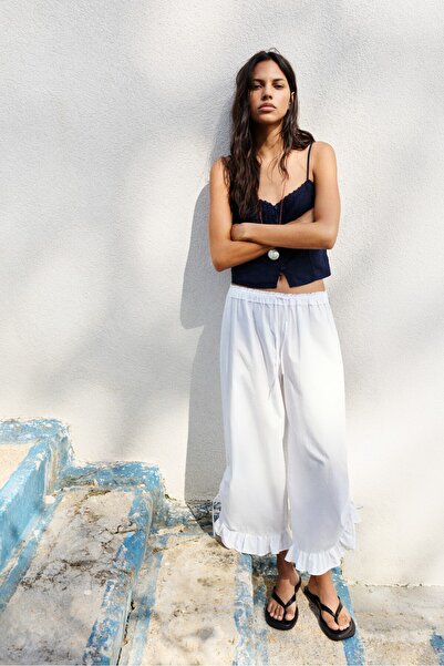 Pull & Bear Fırfırlı ve bağcıklı şalvar pantolon