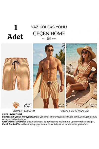 ÇEÇEN HOME (1 Piece) Stripe Detailed Short Unisex Swim Shorts, Comfortable Qu...