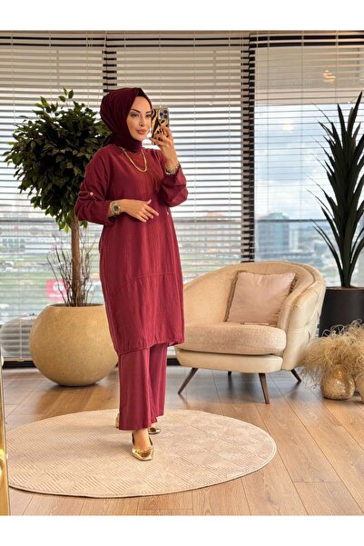 Generic Brand Long Tunic Linen Set with Side Buttons