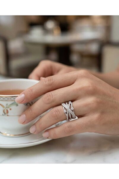 XUPING JEWELRY ZİRKON TAŞLI HALKA DETAYLI GÜMÜŞ KAPLAMA YÜZÜK