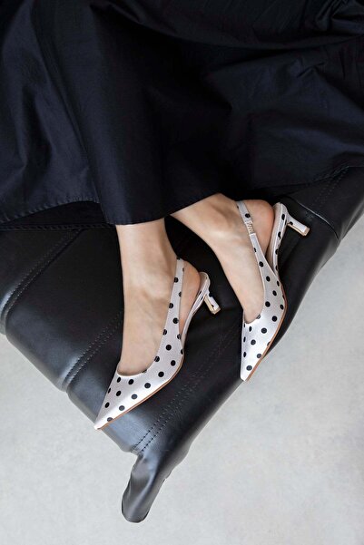 STRASWANS Molly Women's Heeled Satin Shoes Beige Polka Dot