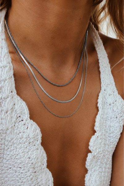 Markiz Takı Triple Steel Necklace (40-45-50 cm)