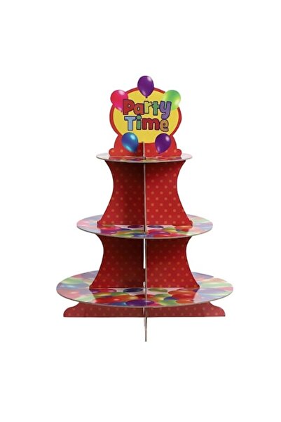 DAMUR 3-Tier Cake Stand, Party Design, for Cakes, Candy Bar, Cardboard, Red/M...