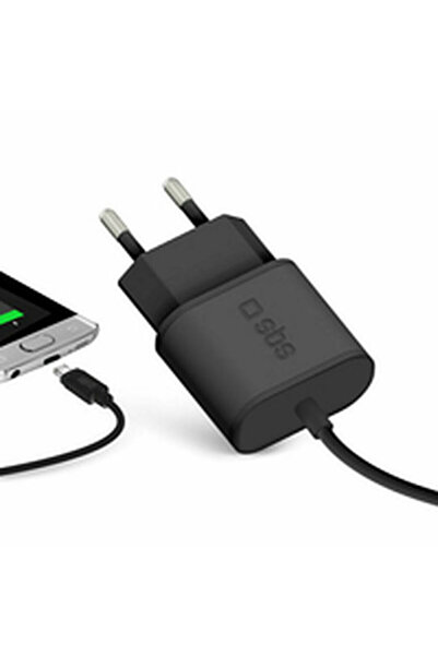 SBS Φορτιστής με ενσωματωμένο καλώδιο micro USB Μαύρο (TETRMICRO21AFAST)