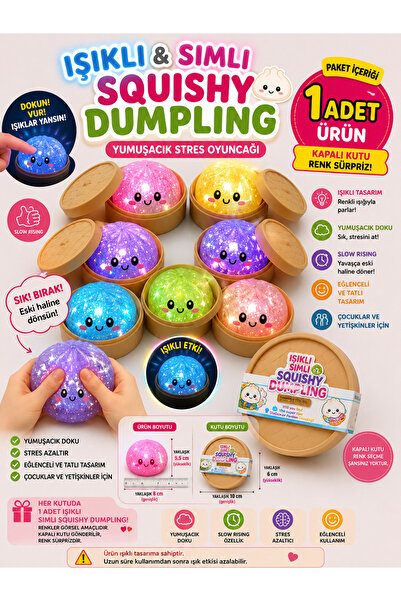 ZİVENTA 1 Adet Büyük Boy Işıklı Light Glitter Simli Dumpling Slow Rising Stre...