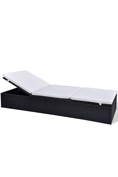 vidaxl Black polyrattan chaise longue