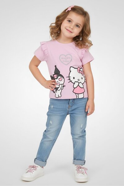 SANRIO Hello Kitty x Toddlers Girl Crew Neck Short Sleeve Graphic Print Top, ...