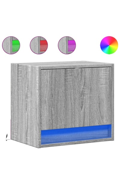 vidaxl Noptiere montate pe perete cu lumini LED, 2 buc., sonoma gri