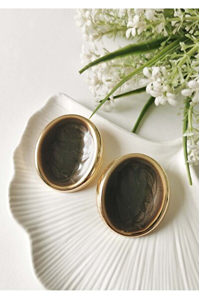 Halley Concept Milk Coffee Enamel Coated Steel Oval Vintage Earrings 4X5 cm