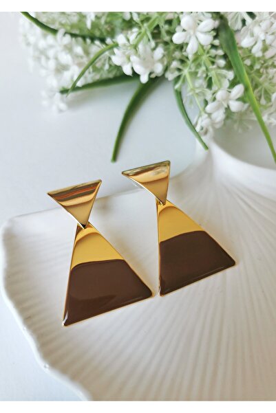Halley Concept Brown Prism Enamel Coated Geometric Steel Dangle Earrings 3X5 cm