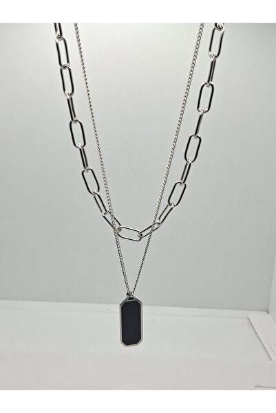 OEM Men's VICE silver chain, onyx pendant