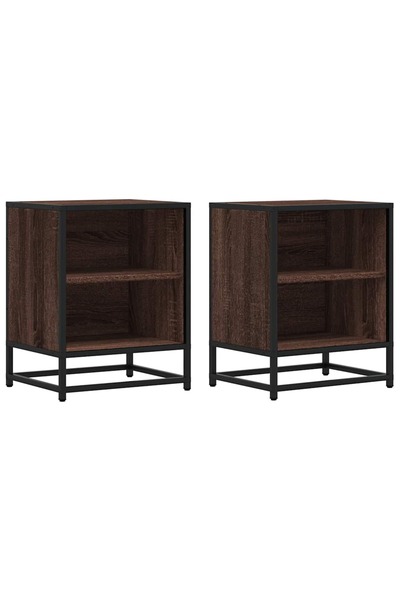 vidaxl Noptiere 2 buc Stejar maro 40x31x50 cm Lemn prelucrat și metal
