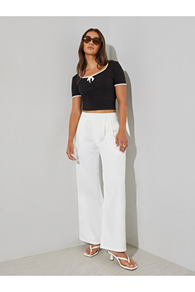 Styli White High Rise Wide Leg Trousers