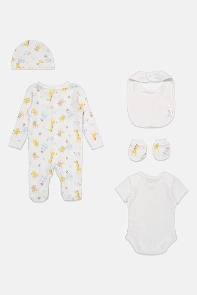 Rock A Bye Baby Boutique Toddlers Boy 5 Pieces Graphic Print Hanging Gift Set, White
