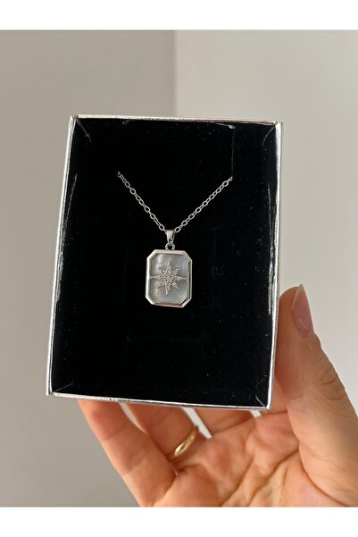 Rose and Light White Background North Star Silver Necklace - Vintage Baguette...